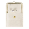 Cream microfiber jewelry snap pouch with velvet texture and golden button closure - 8*8cm / Off-white