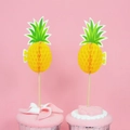 Adornos de papel para cupcakes con piña de panal 3D amarilla en palitos de madera - Palillo de Piña 15.5cm