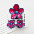 Set of three rose red and blue frangipani flower hair claws on a jewelry display card - Blue-edged Rose-red Set (including Card)