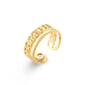 Dual-layer golden open ring featuring chain and twisted designs on white background - Double Layer Braided Chain Open Ring