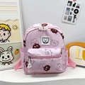 Pink cartoon cloud monster kids backpack with Happy Bear patch and front zip pocket - Small / Pink