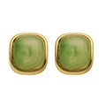 Square green marble resin earrings with elegant 18k gold plated stainless steel frames - Rounded Square Gold + Green Style (KE027)