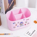 Pink multi-compartment plastic desk organizer with cute astronaut stickers and matte finish - Pink (With Stickers)
