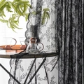 Elegant black lace curtain with floral patterns and wavy edges for a minimalist balcony - Korean Wave Gauze Black (Rod Pocket) / W100*H100