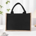 Black cotton linen tote bag with jute trim and black handles for daily shopping - Plain Black