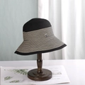 French vintage sun hat with black and white stripes and square metal accent - M (56-58cm) / Black
