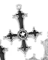 Gothic silver alloy inverted cross pendant with black enamel star and hanging ring - Silver Black Enamel