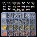 24-grid nail art kit with gold and silver metal bows and rhinestones in storage box - Metal Bows & Steel Beads Mix (SP-05)