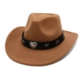 Classic brown western cowboy felt hat with a silver heart buckle and star studs band - Khaki