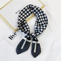 Elegant small square silk scarf with classic black and white checkerboard pattern - 13 Two-tone Lattice T Black
