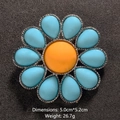 Exquisite flower brooch with sky blue drop gems and yellow center, 5.0cm diameter - Yellow and Blue Floral Style (BR2172-1)