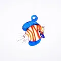 Floating glass tropical fish ornament with deep blue fins and red orange stripes - Style 21-Transparent Blue Fin Orange Striped Fish