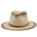 Détail du tissage en paille et des rayures dégradées marron sur le bord et la calotte du chapeau - M (56-58cm) / Dégradé de Bois Naturel (03)