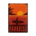 Vintage metal surfing beach paradise sign with sunset artwork for retro wall decor - 11540(08) / 20*30cm