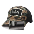 Détail de la casquette tactique camouflage avec patch USA et arrière en maille - Réglable / Camouflage Brun