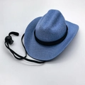 Chapeau de cowboy bleu en denim pour chat et chien avec sangle de réglage et étoile - Petit 13.5cm / Ruban Bleu