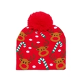Dettagli della trama a maglia del berretto natalizio rosso con motivi di alci e bastoncini - M (56-58cm) / Stile Renna Rosso (B)