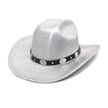 Silver western cowboy hat with metallic finish and studded black leather band - M (56-58cm) / Silver