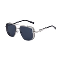 Retro square steampunk sunglasses with silver metal frame and mesh side shields - C3 Glossy Black Silver Frame Gray Lens