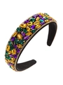 Baroque padded headband with yellow, purple and green rhinestones on gold base - Yellow Purple Green Gemstone Style