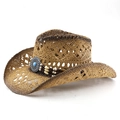Cappello da cowboy in paglia marrone con fascia etnica di perline e turchese - M (56-58cm) / Cachi