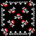 Cotton bandana featuring white skull and crossbones print with red headbands on black - Pirate Theme Skull (N-10)