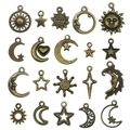 Ciondoli vintage in bronzo sole luna e stelle per kit creazione gioielli fai da te - Set di 20 Pezzi Misti Sole Luna Stella in Bronzo Antico