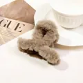 Large light brown plush hair claw clip for women made of soft faux fur material - 9cm Plush Cross - Brown