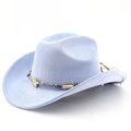 Close-up of light blue suede cowboy hat featuring a braided band and star ornament - M (56-58cm) / Light Sky Blue