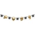 Halloween hangdecoratie met gouden schedel en zwarte spin voor feestversiering - Schedel en Spin Banner (Y-00420-2)