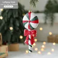 Red and white striped lollipop Christmas tree ornament with glitter and bow, 7x18cm - Red Green White Lollipop