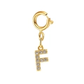 Gold stainless steel bracelet featuring a crystal-encrusted letter F pendant charm - Letter Pendant-F