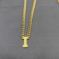18K gold plated Cuban chain necklace featuring a bold uppercase letter I pendant - Letter I / Gold