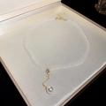 Elegante collana di perle bianche intrecciate con ciondolo a Y in zircone e chiusura oro - Collana di Perle con Strass 8#