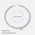 Silver stainless steel Figaro chain necklace for women, 8mm wide with size specifications - 8mm-42cm / Silver