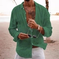 Camicia casual da uomo in lino verde scuro a maniche lunghe con uno stile da spiaggia - 3XL / Verde Scuro