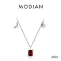 925 Sterling Silver Aries necklace featuring a red garnet pendant with diamond accents - Aries
