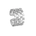 Minimalist silver open ring with geometric chain texture in polished stainless steel - Adjustable Open / Silver