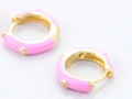 Pendientes de aro dorados de esmalte rosa con brillantes piedras de circonita - Rosa