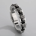 Men's retro stainless steel bracelet with silver tiger head reliefs and black band - Dominant Tiger Head Stainless Steel and Rubber Stitching Style / 18x240mm(KB79341-BD)