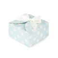 Detail einer hellblauen Geschenkbox mit Polka Dots und weißer Satinschleife oben - 9*9*5cm / Grün Gepunktet