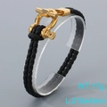 Men's black braided leather bracelet with golden horseshoe buckle, 210mm length - Style C Gold (KB205370-JR)