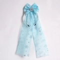Light blue girls crown headband with snowflake bow and long mesh ribbons - 20# Blue Bow (Snowflake Style)