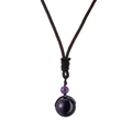 Collana con pendente in ametista naturale da 16mm e cordino intrecciato marrone scuro - Ametista