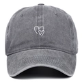 Berretto da baseball in cotone lavato grigio scuro con doppio cuore bianco ricamato - Regolabile / Grigio