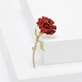Spilla artistica a fiore di garofano rosso in lega di zinco con foglie verdi - Rosso