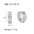 Polished silver stainless steel thick hoop earrings with three parallel grooves and 2cm size - Silver Striped Texture Style (NB-E1110-S)