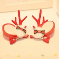 Christmas elk reindeer antlers hair clips with red bows and white faux fur pom poms - Hair Clip 10# (Pair)