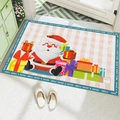 Pink checkered Christmas Santa door mat with gift boxes and Have A Good Time border - 40x60cm / Santa & Blue Border Pink Grid