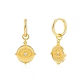 Gold Evil Eye hoop earrings with S925 silver needles and sparkling clear zircon stones - Gold